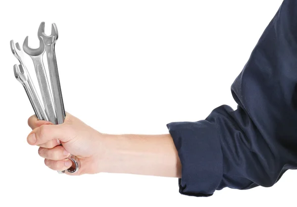 Repairman holding wrenches — Stock Photo, Image