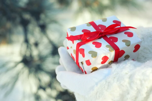 Woman hands holding gift — Stock Photo, Image