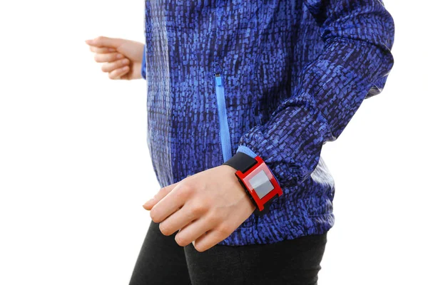 Sport watch on female wrist — Stock Photo, Image