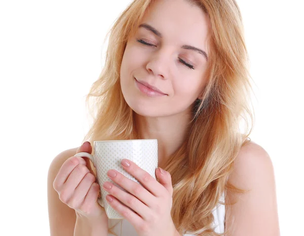 Chica disfrutando de la taza de té — Foto de Stock