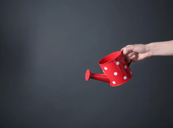 Female hand holding watering can