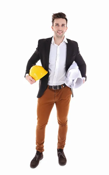 Professioneller Ingenieur mit Bauplan — Stockfoto