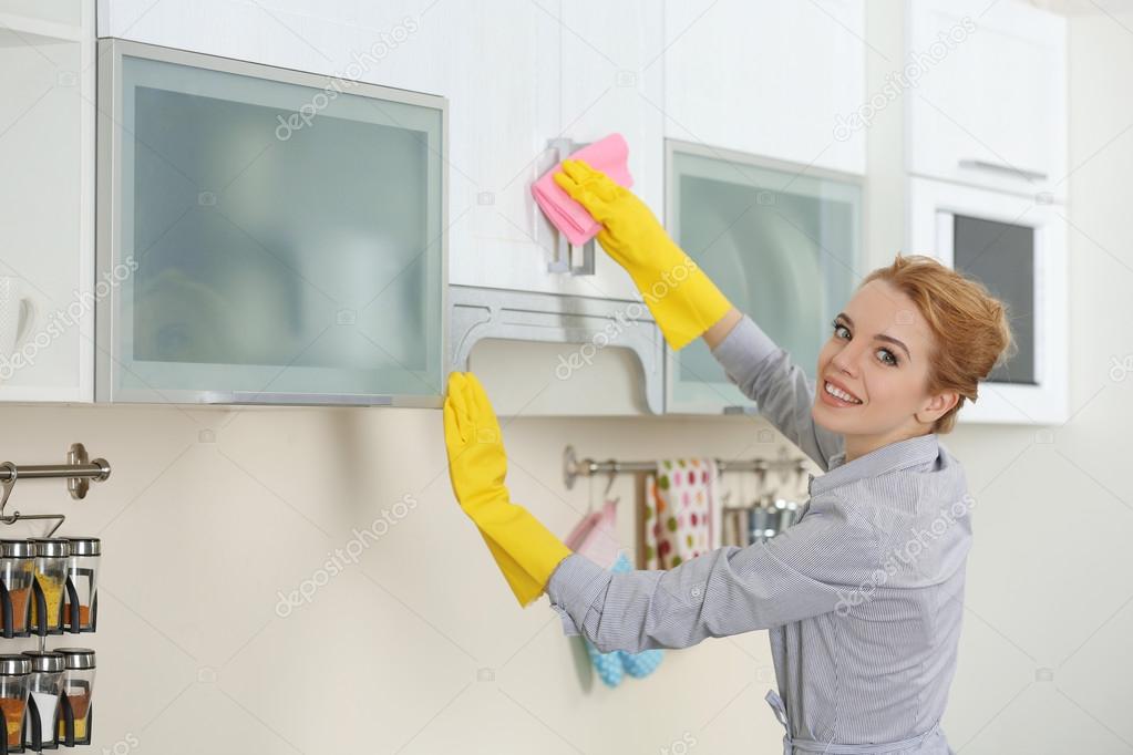 Young woman scrubbing