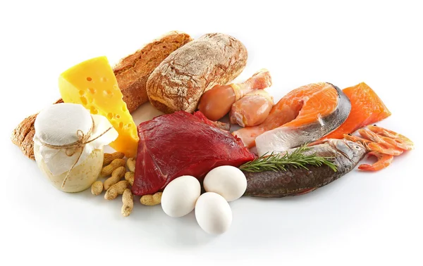 Bir küme üzerinde beyaz izole gıda ürünleri — Stok fotoğraf