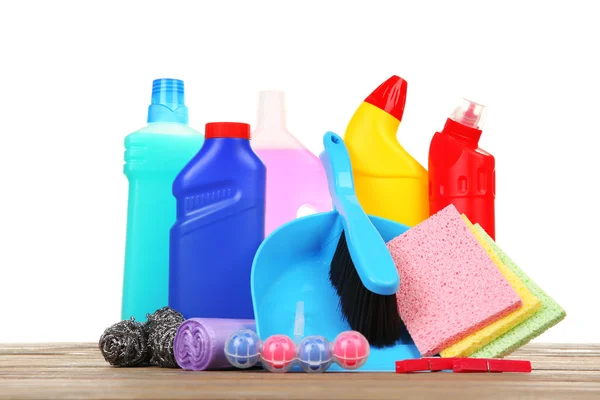 Cleaning supplies on floor — Stock Photo, Image