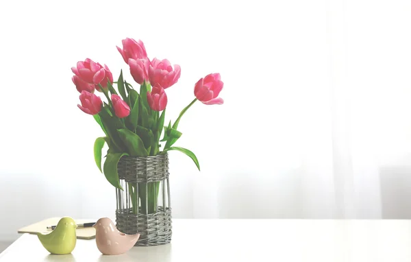 Pink tulips in a vase — Stock Photo, Image