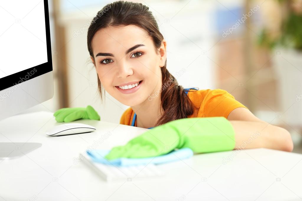 Young woman cleaning 