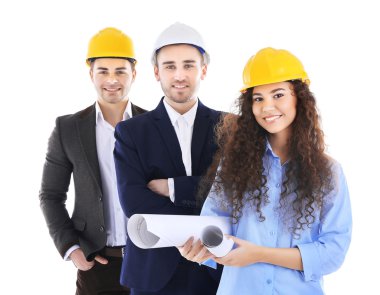 Birkaç beyaz izole blueprint, mühendislere