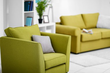 Oturma odası iç yeşil mobilya ile