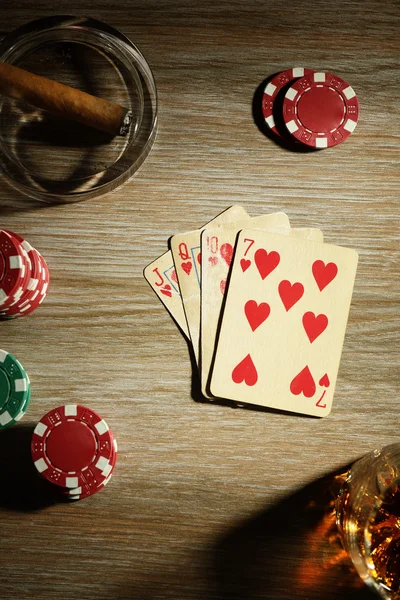 Poker com cartões e fichas — Fotografia de Stock