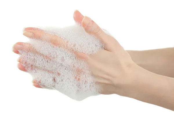 Mãos lavadas, isoladas sobre branco — Fotografia de Stock