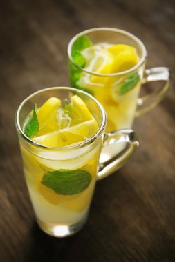 İki limonata limon ve nane ile