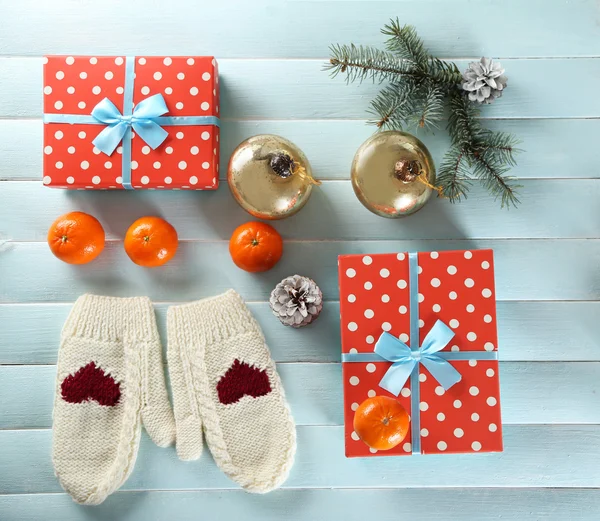 Christmas composition with gift boxes — Stock Photo, Image