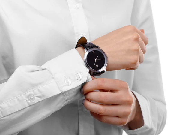 Modern watch on wrist — Stock Photo, Image