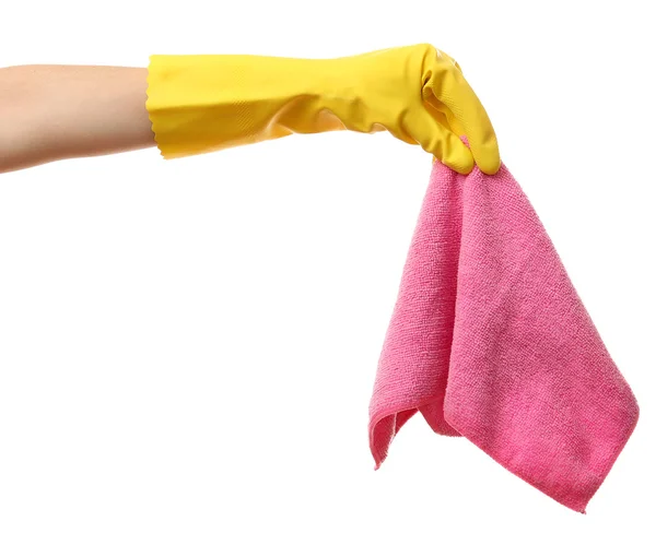 Female hand holding microfiber cloth — Stock Photo, Image