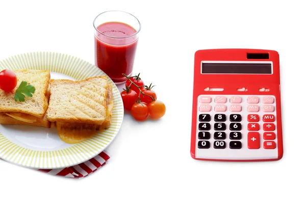 Calculadora e sanduíches quentes com queijo — Fotografia de Stock