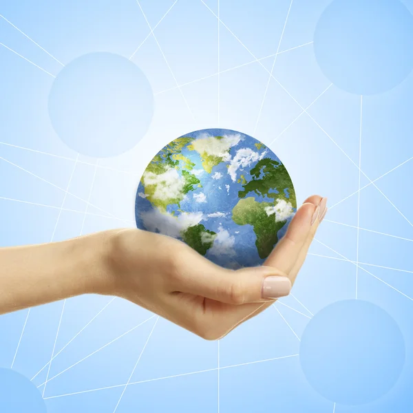 Woman holding globe — Stock Photo, Image