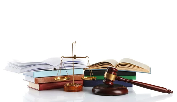 Wooden gavel with justice scales — Stock Photo, Image