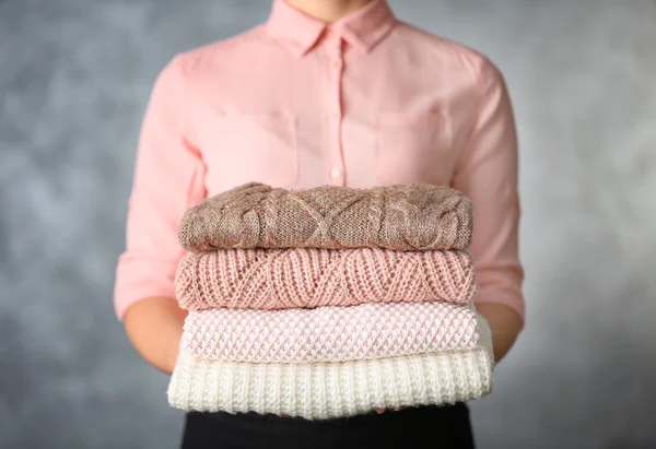 Stack of knitted clothes — Stock Photo, Image