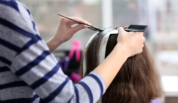 Hairdresser coloring hair — Stock Photo, Image