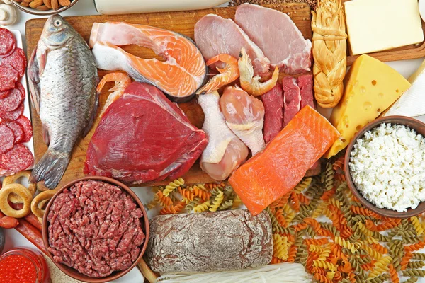 Eine Reihe von Lebensmitteln, Ansicht von oben — Stockfoto