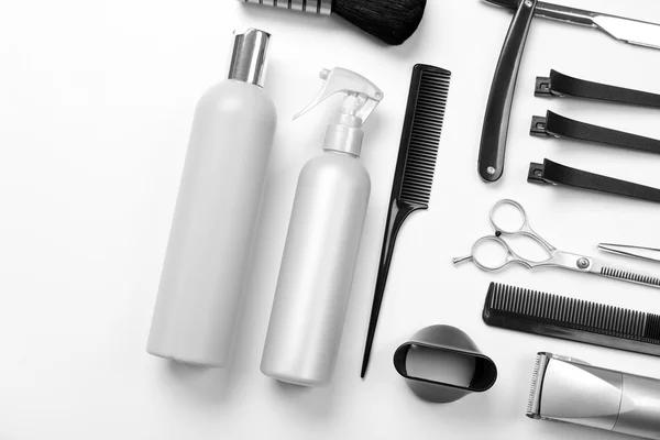 Barber set with tools, equipment and cosmetics — Stock Photo, Image