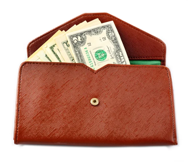 LEATHER WALLET AND MONEY — стоковое фото