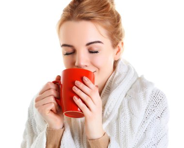 Kız zevk fincan çay