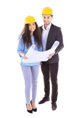 Birkaç beyaz izole blueprint, mühendislere