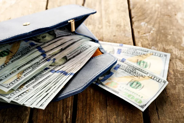 Leather wallet with money — Stock Photo, Image