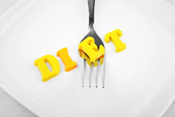 Slovo dieta s vidličkou — Stock fotografie