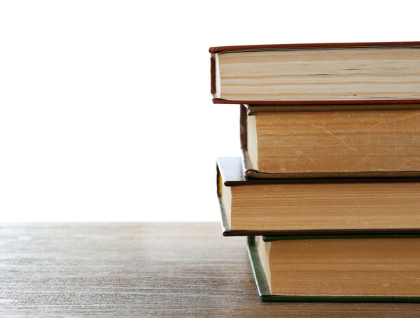 Pile of books on table