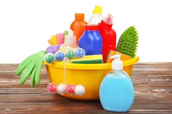 Cleaning supplies on floor — Stock Photo, Image