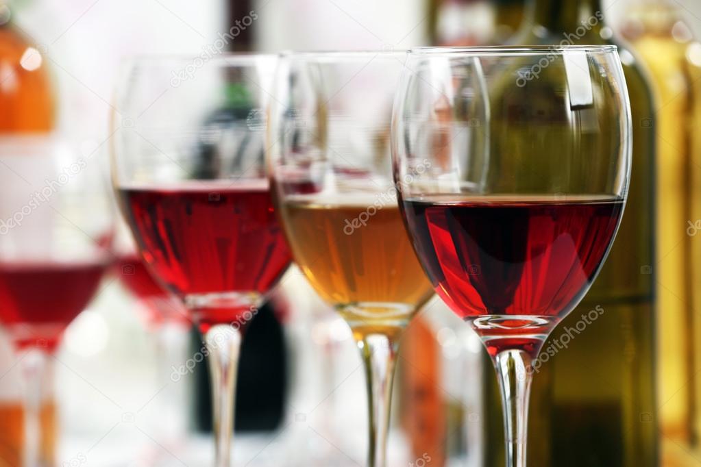 Glasses with different kind of wine, closeup