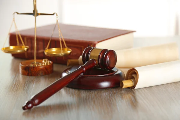 Gavel with book and roll paper — Stock Photo, Image