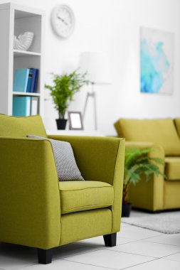 Oturma odası iç yeşil mobilya ile
