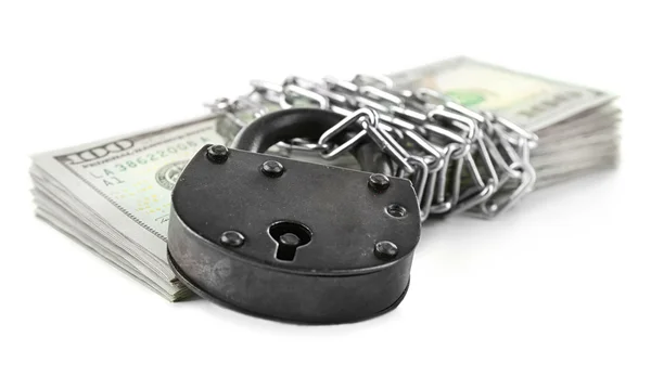 Dollars currency with lock and chain — Stock Photo, Image