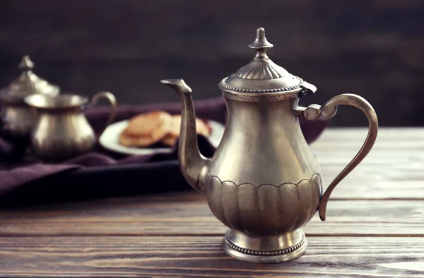 Tea set on tray — Stock Photo, Image