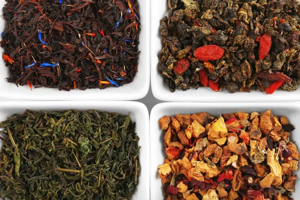 Variedad de hojas de té, primer plano — Foto de Stock