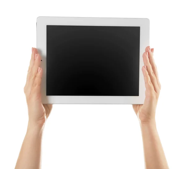 White tablet in hands — Stock Photo, Image