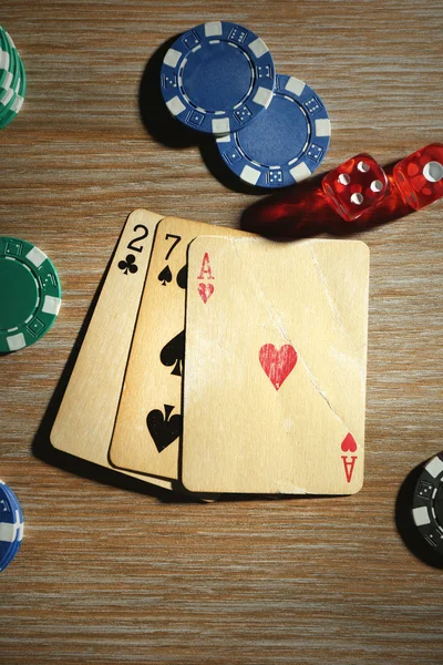 Poker con carte e chips — Foto Stock
