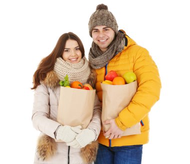 Young couple with paper bags