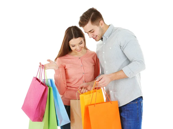 Couple with colorful shopping bags Stock Image