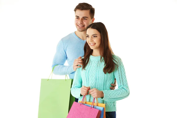 Couple with colorful shopping bags Stock Picture