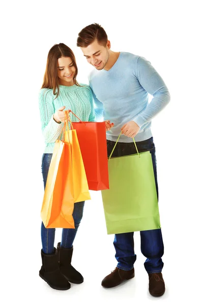 Couple with colorful shopping bags Stock Image