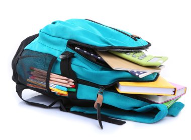 okul malzemeleriyle dolu sırt çantası. 