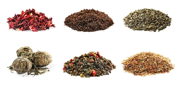 Assortment of dry tea, isolated on white — Stock Photo, Image