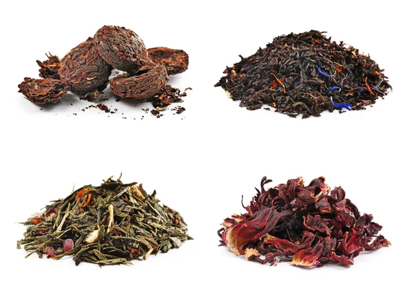 Assortment of dry tea, isolated on white — Stock Photo, Image