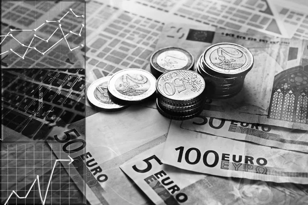 Monete e banconote in euro — Foto Stock