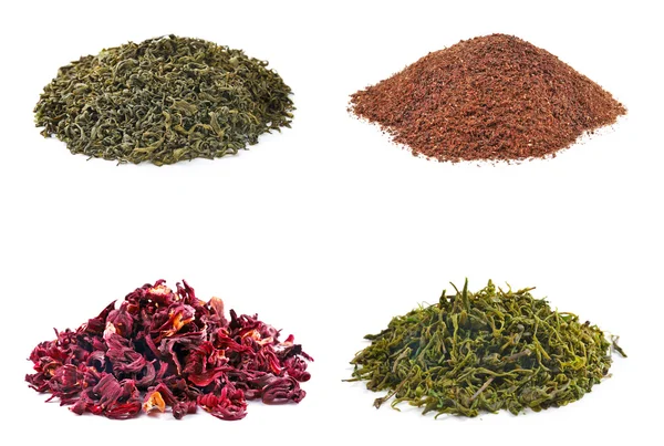 Assortment of dry tea, isolated on white — Stock Photo, Image